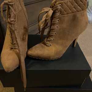 Elegant Tan Lace-Up Ankle Booties